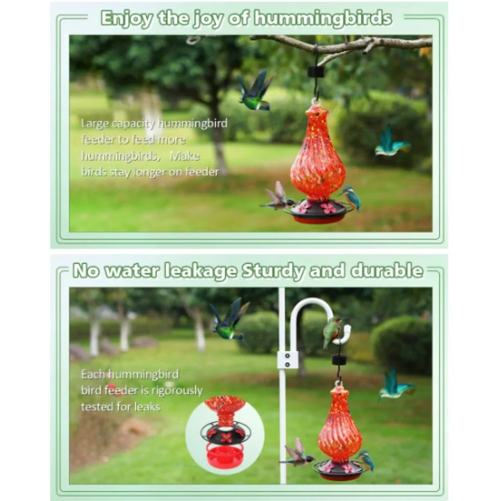 28 oz - Hand Blown Glass Hummingbird Feeder for Outdoors